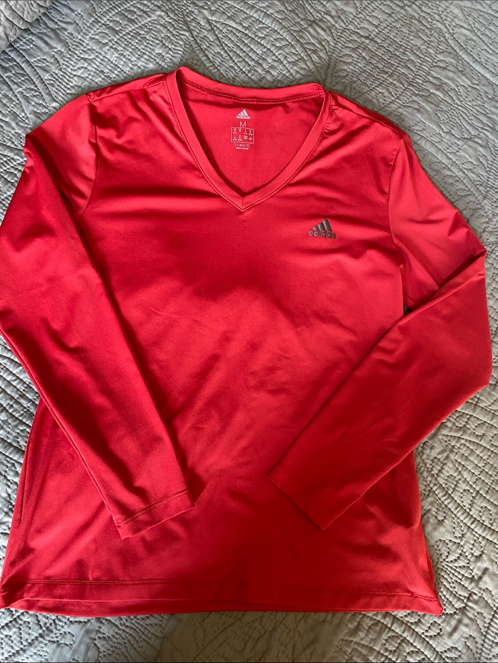 adidas Red V-Neck Long Sleeve Athletic Top